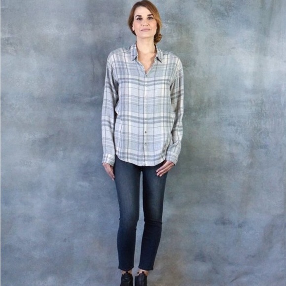 Xirena Shelby Gray Plaid Flannel Long Sleeve Button Up Shirt - Picture 1 of 11